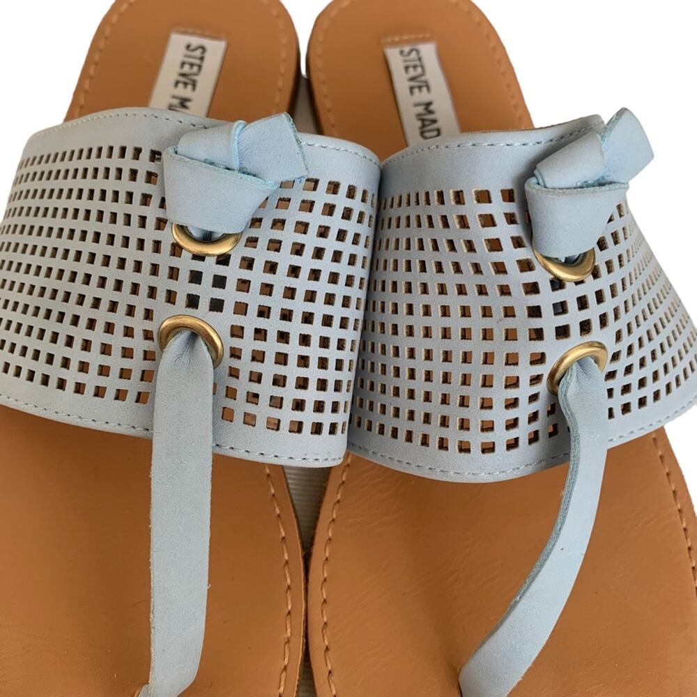 Steve Madden Saydie Lt. Blue Vegan Leather Thong Sandals Size 7.5 - Picture 2 of 7